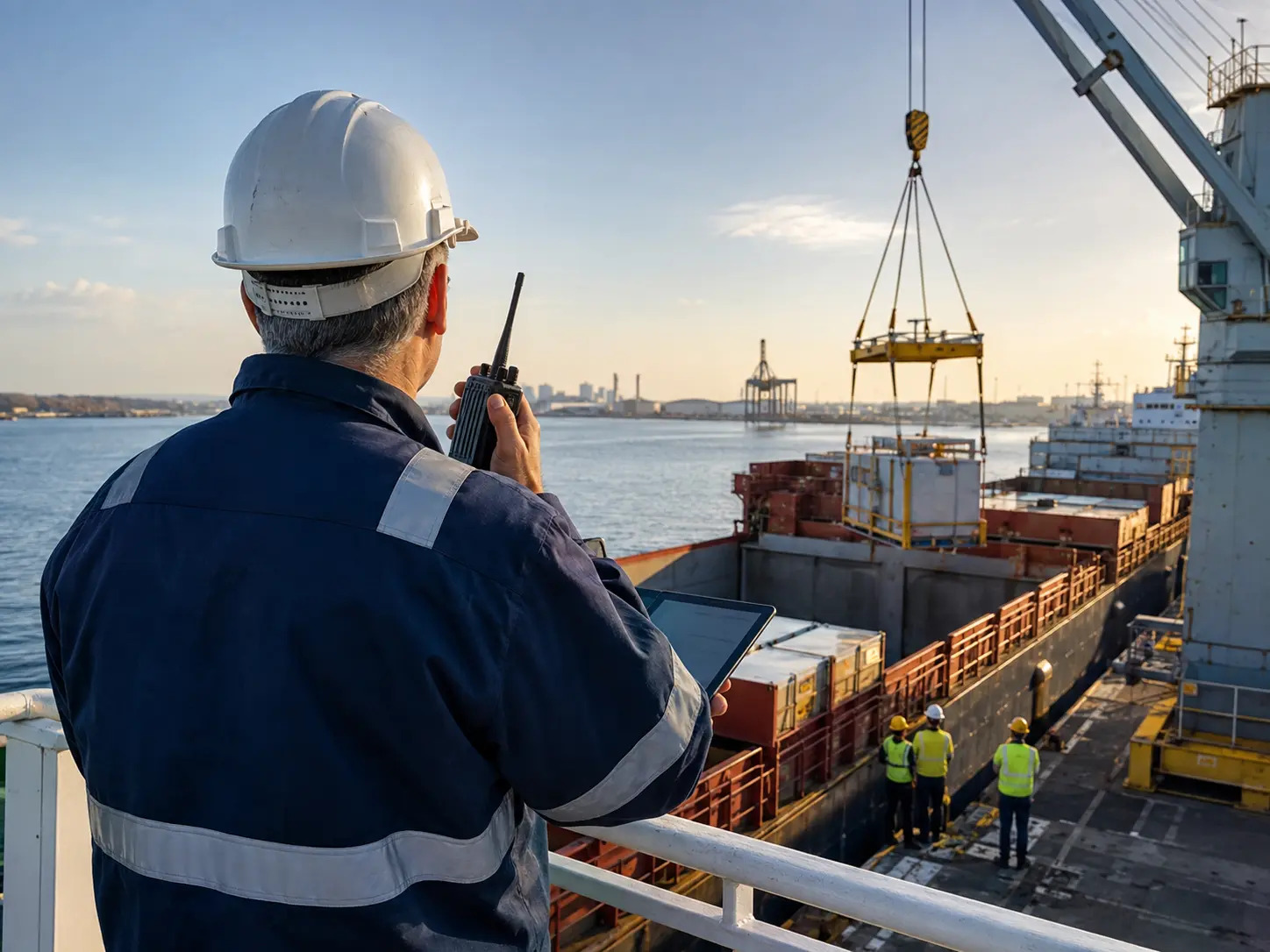 Senior marine professional overseeing vessel cargo operations.